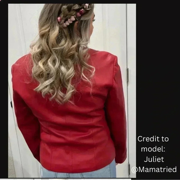 Red Leather Jacket, zip front with pockets EUC - Picture 2 of 8